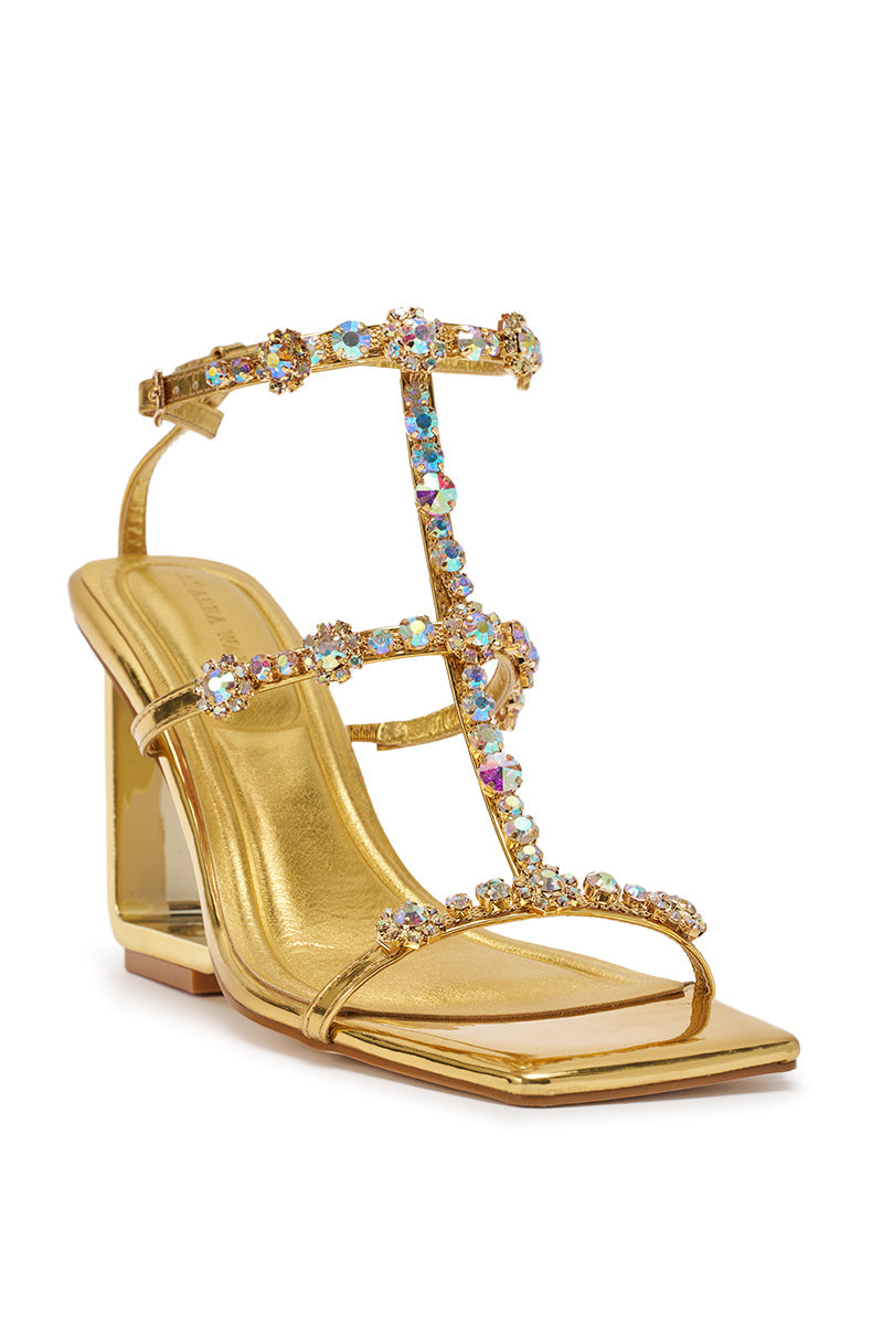 AZALEA WANG SCHANTELLE GOLD EMBELLISHED UPPER WEDGE SANDAL