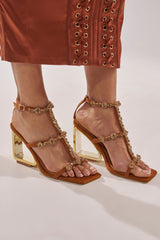 AZALEA WANG SCHANTELLE TAN EMBELLISHED UPPER WEDGE SANDAL