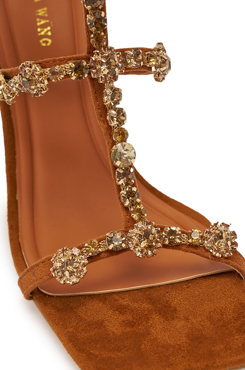 AZALEA WANG SCHANTELLE TAN EMBELLISHED UPPER WEDGE SANDAL