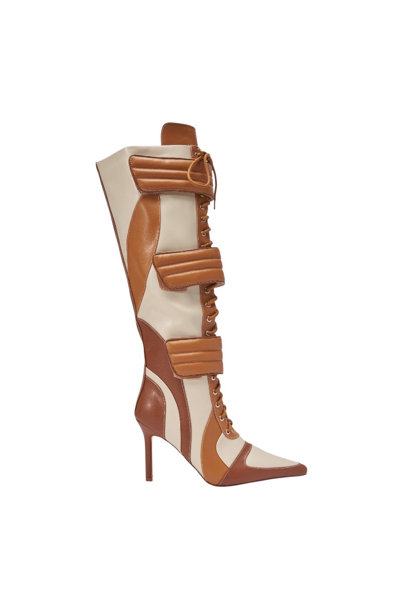 AZALEA WANG SCHUMACHER TAN STILETTO BOOT