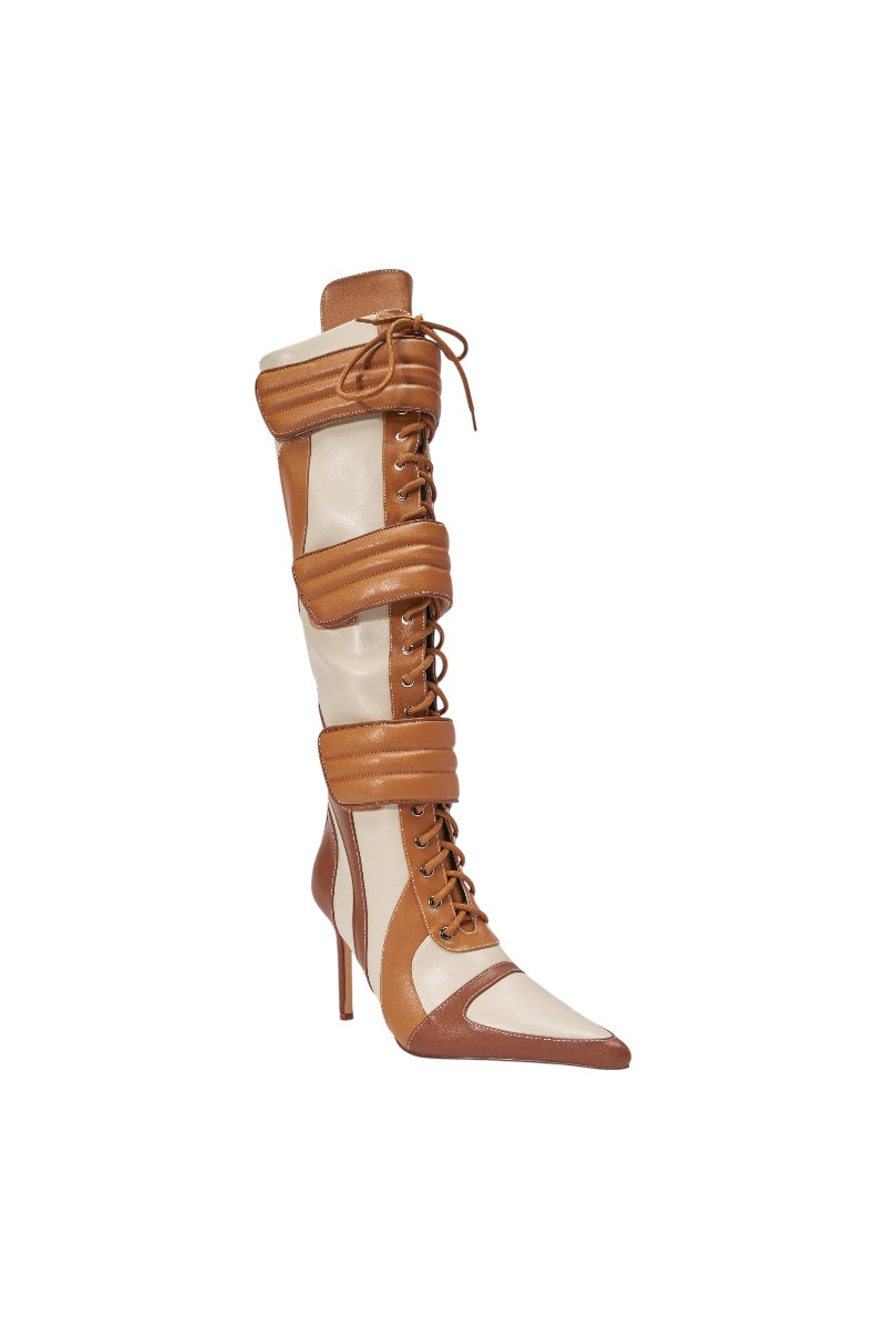 AZALEA WANG SCHUMACHER TAN STILETTO BOOT