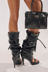 AKIRA GOLD SEREL BLACK STILETTO GLADIATOR BOOT