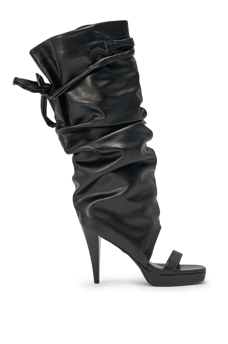 AKIRA GOLD SEREL BLACK STILETTO GLADIATOR BOOT