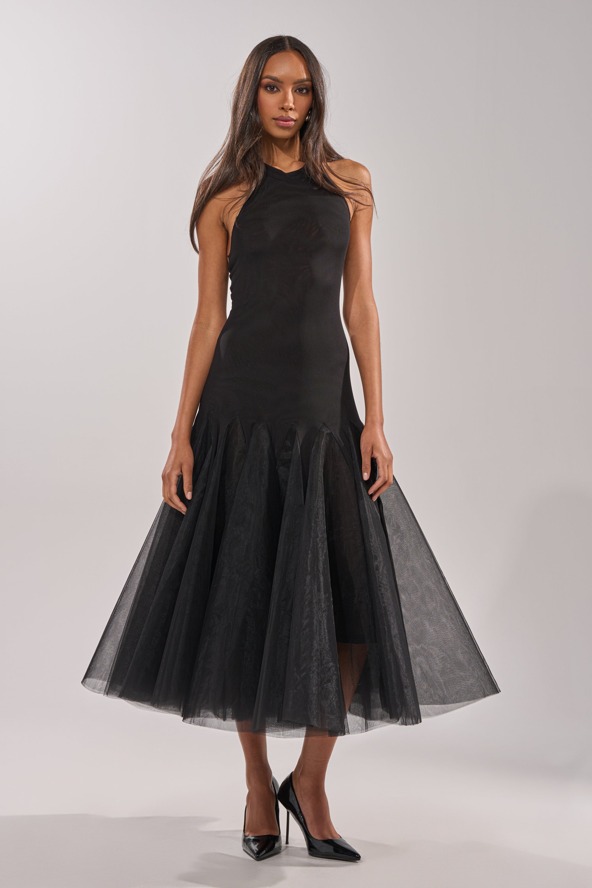 SWEPT UP MESH MAXI DRESS