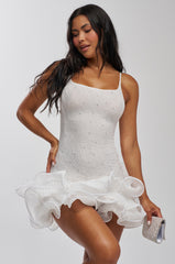 LATE NIGHT ENERGY RHINESTONE MINI DRESS IN WHITE