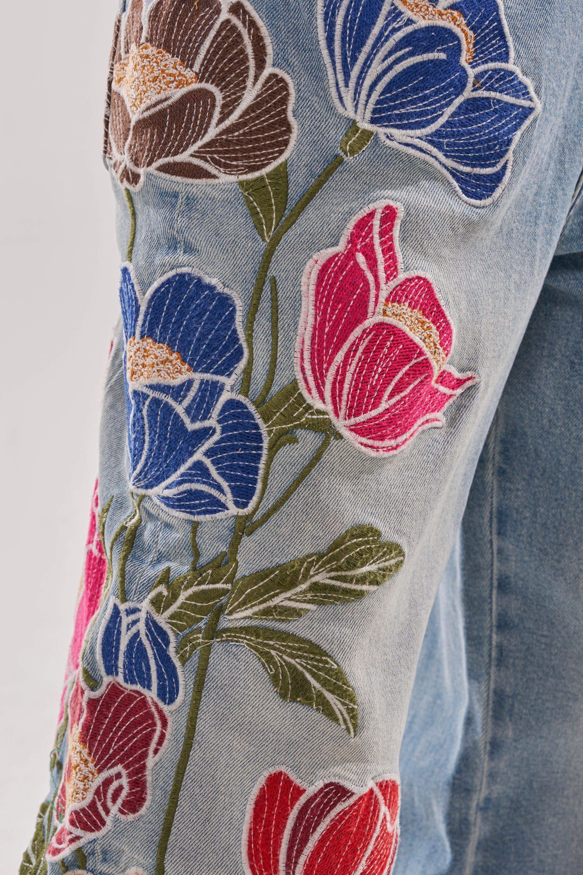 INTO THE GARDEN FLORAL EMBROIDERED DENIM JEANS