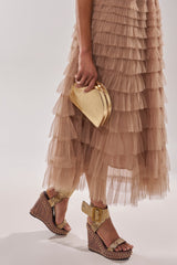 AKIRA GOLD SLOANE BROWN STUD AND SNAKE WEDGE SANDAL