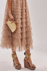 AKIRA GOLD SLOANE BROWN STUD AND SNAKE WEDGE SANDAL