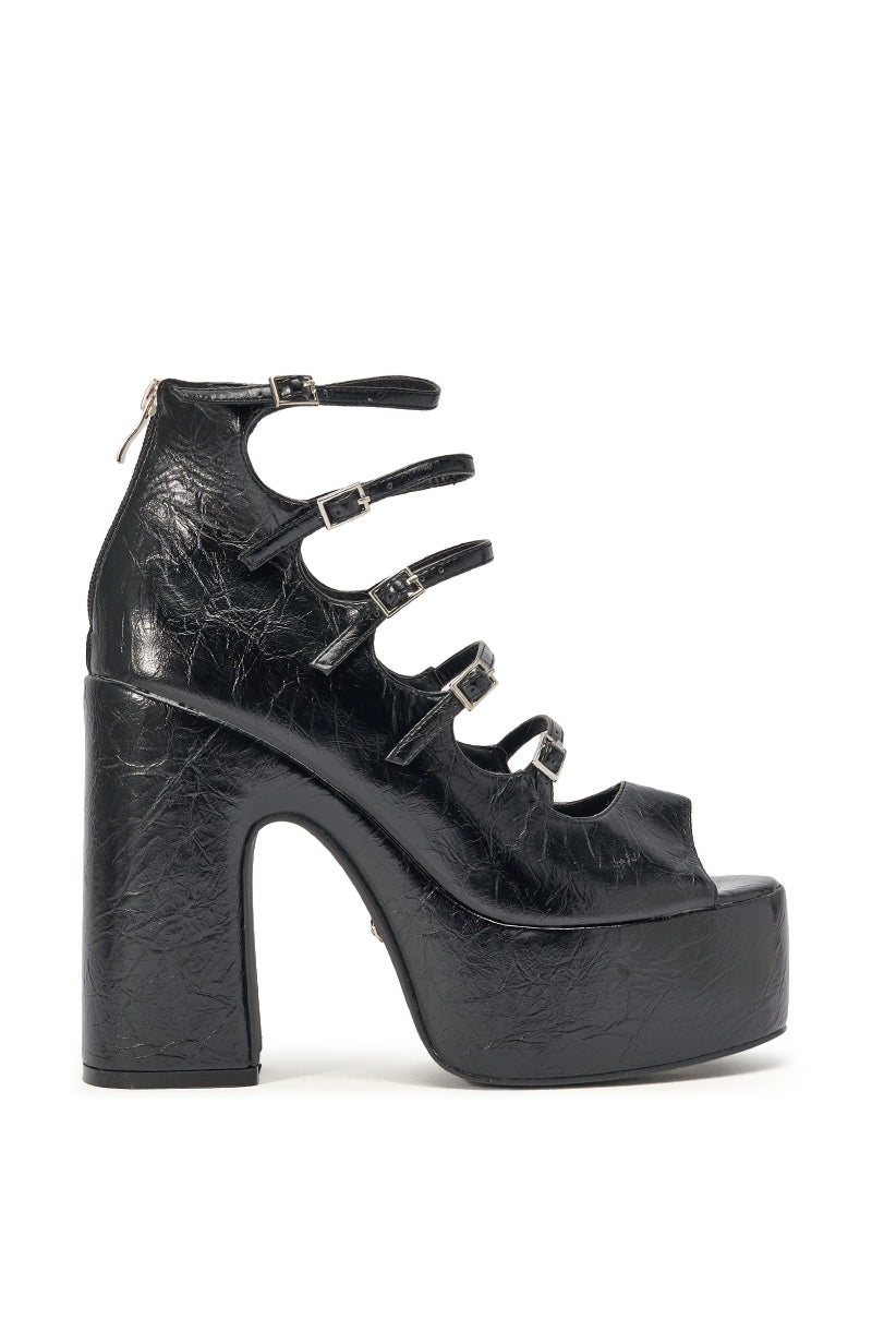 AZALEA WANG SMITTEN BLACK PU STRAPPY BLOCK HEEL SANDAL