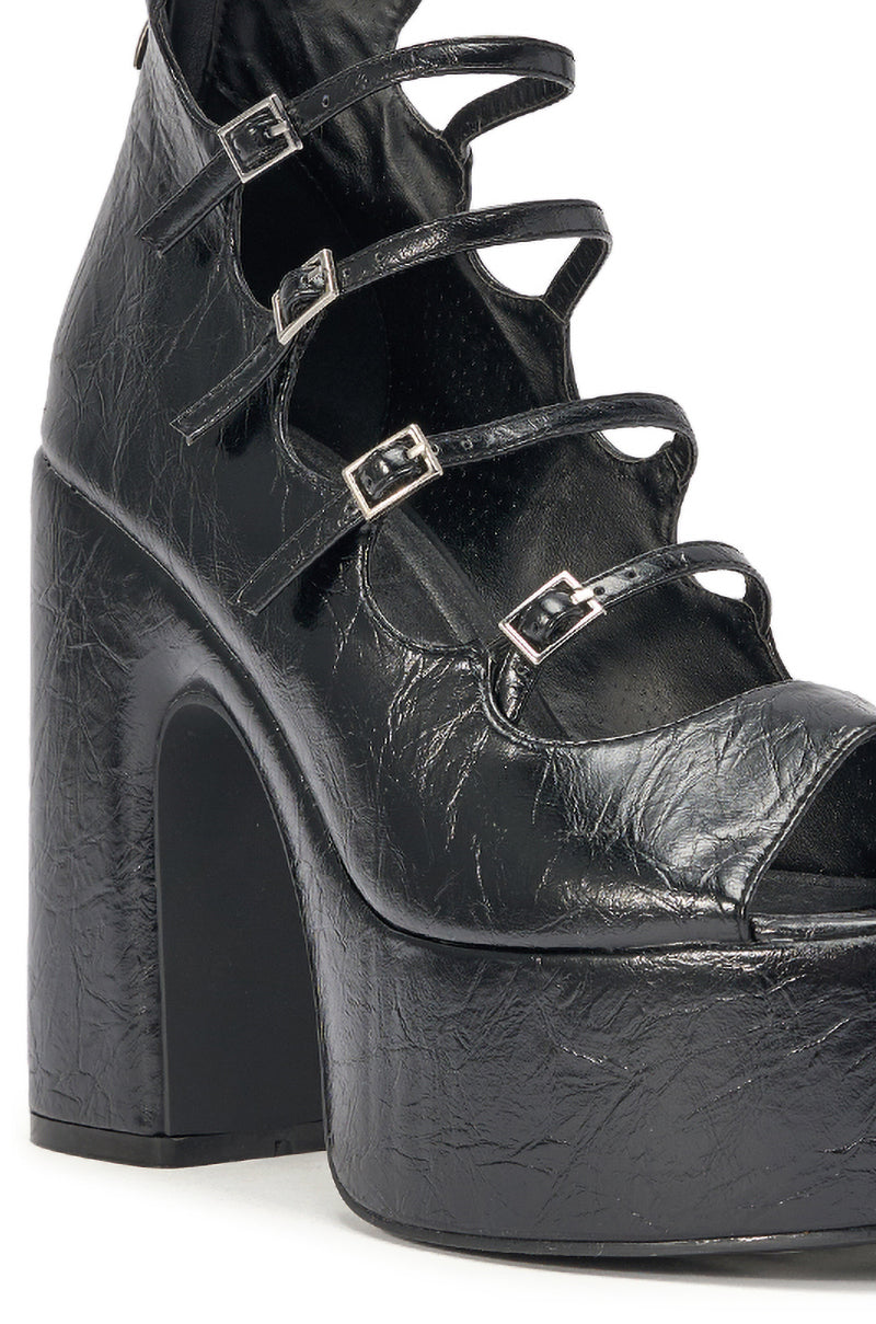 AZALEA WANG SMITTEN BLACK PU STRAPPY BLOCK HEEL SANDAL