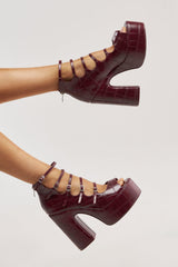 AZALEA WANG SMITTEN BURGUNDY PU STRAPPY BLOCK HEEL SANDAL