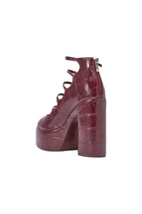 AZALEA WANG SMITTEN BURGUNDY PU STRAPPY BLOCK HEEL SANDAL