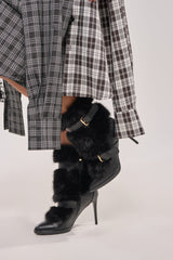 AKIRA GOLD SORAYA BLACK FUR STILETTO BOOT