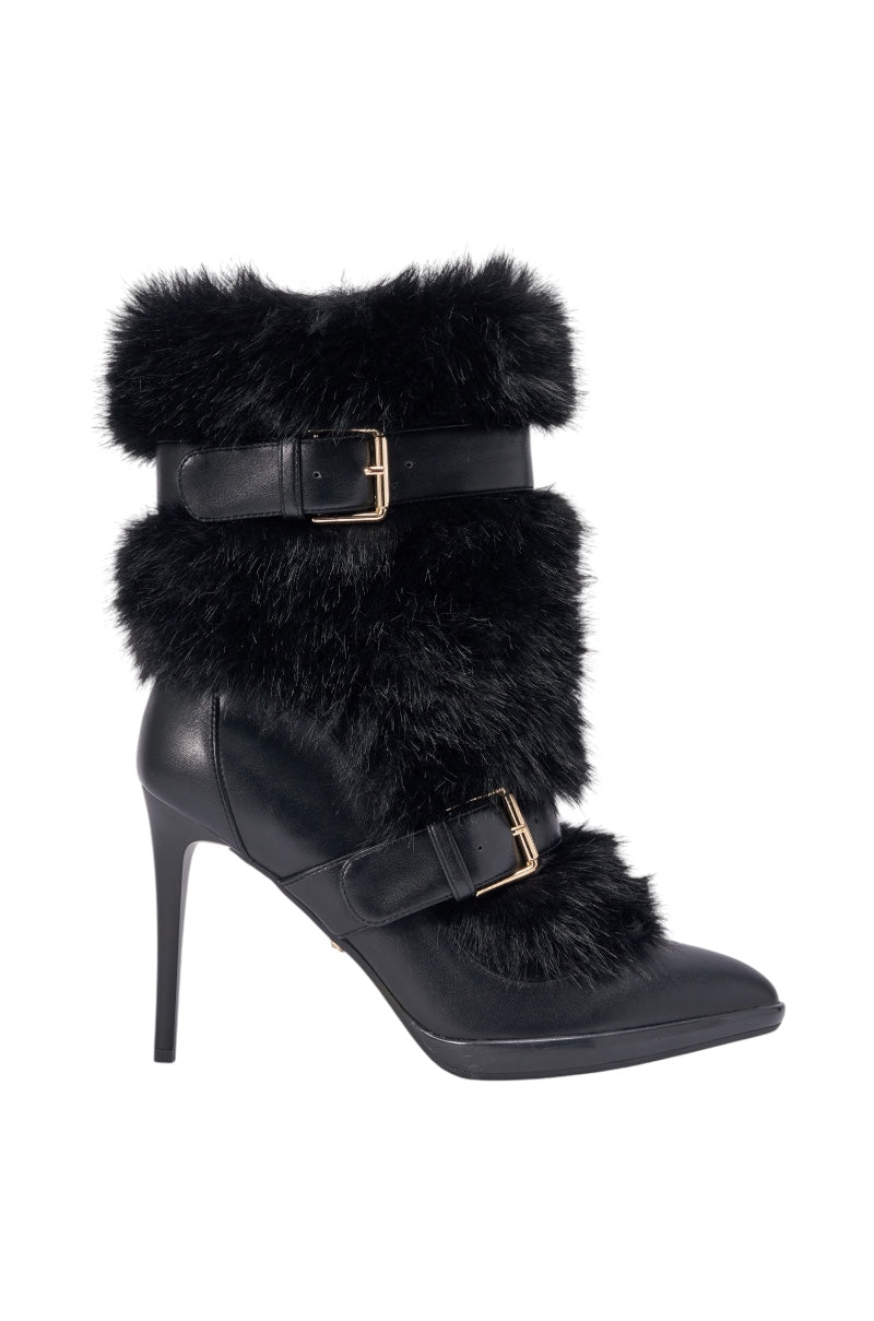 AKIRA GOLD SORAYA BLACK FUR STILETTO BOOT