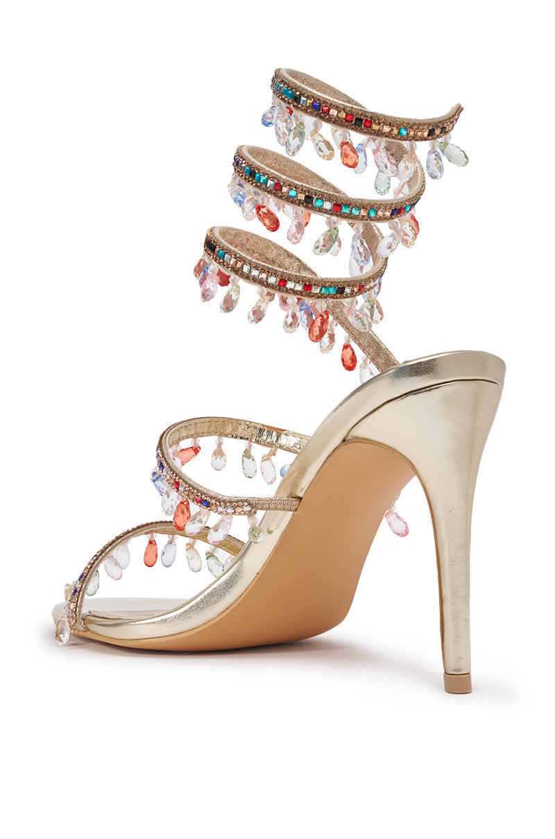 AZALEA WANG SPARKLE GOLD MULTICOLOR EMBELLISHED SPIRAL STILETTO SANDAL