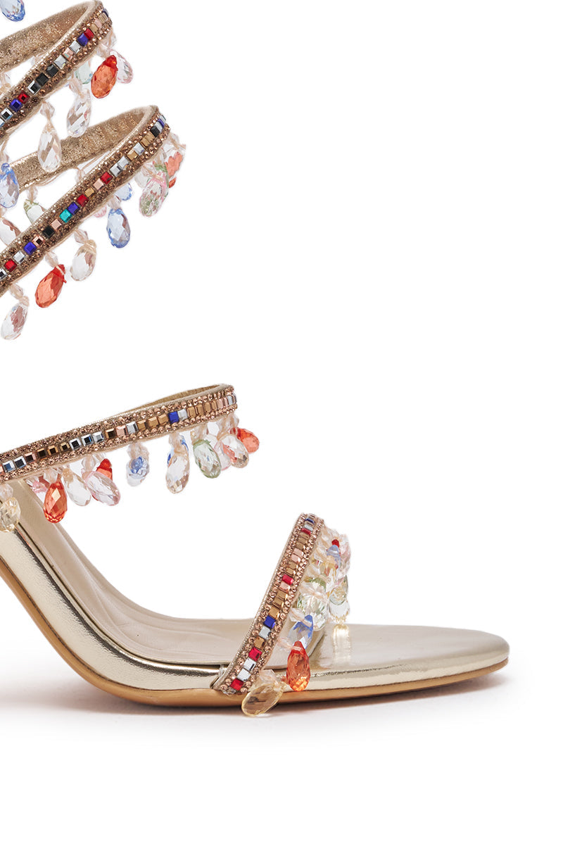 AZALEA WANG SPARKLE GOLD MULTICOLOR EMBELLISHED SPIRAL STILETTO SANDAL