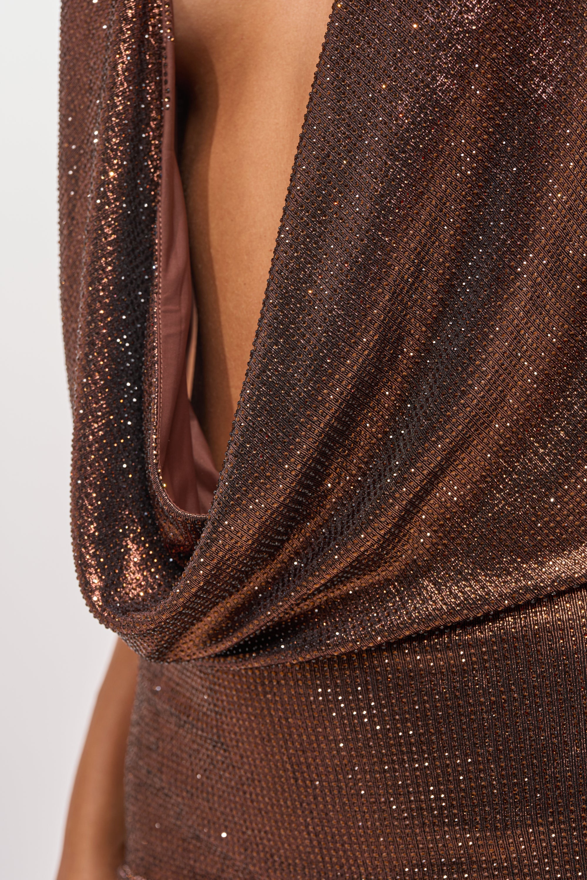 COME AND GET IT RHINESTONE MINI DRESS IN CHOCOLATE