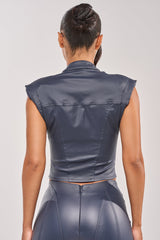 BIG CITY LIVIN FAUX LEATHER BUTTON DOWN