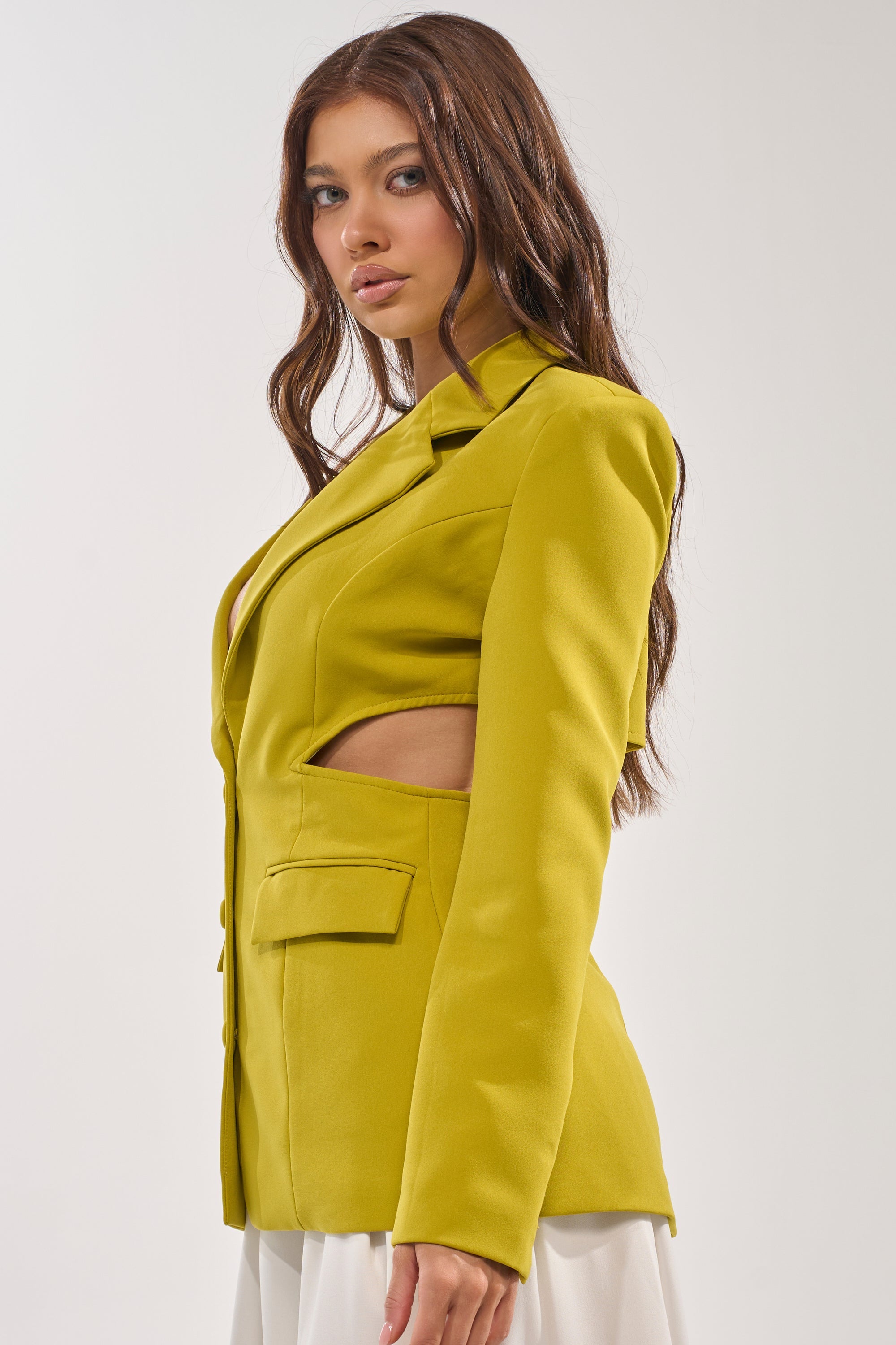 PARTY IN THE BACK CUTOUT BLAZER IN CHARTREUSE