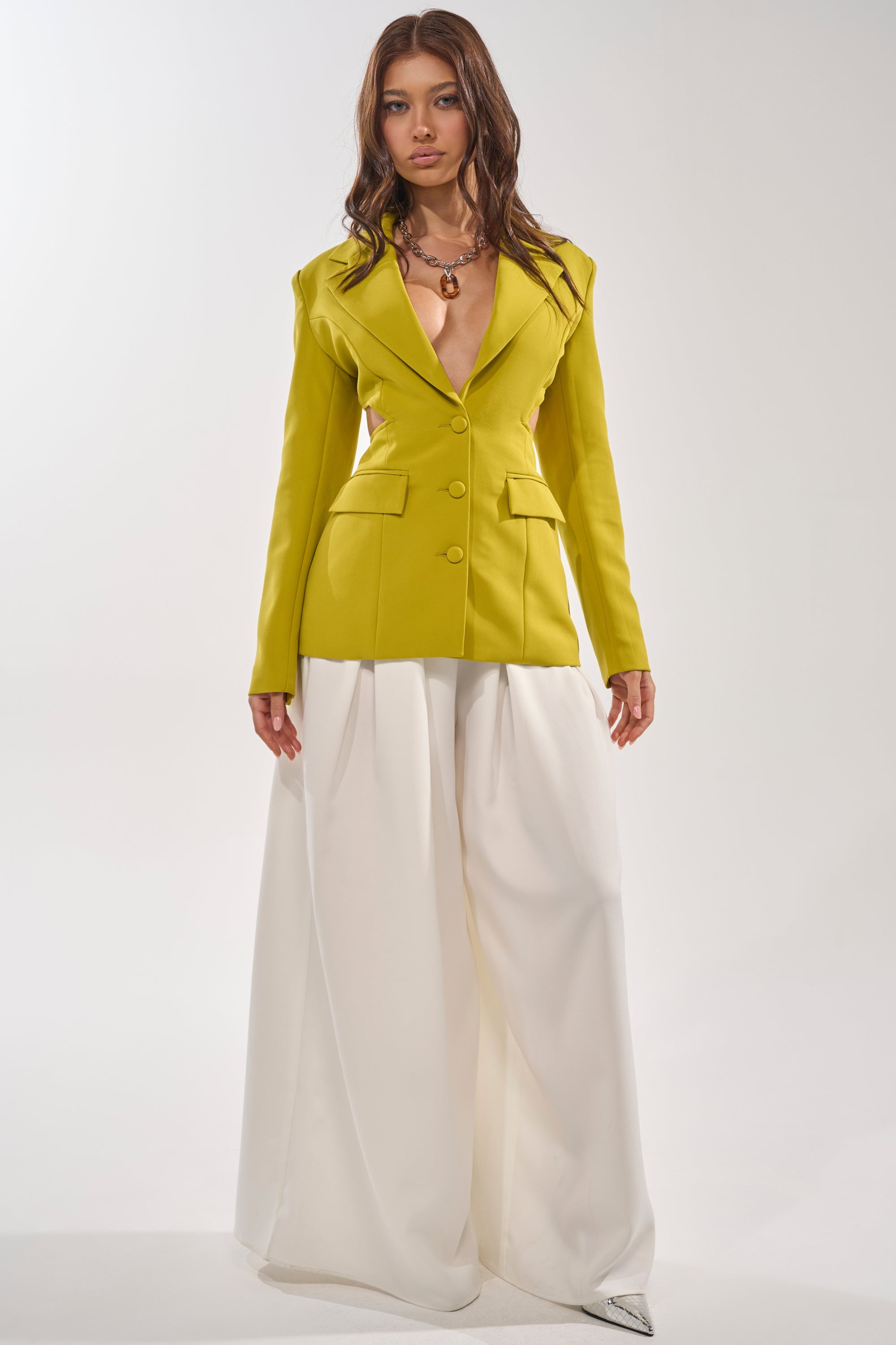 PARTY IN THE BACK CUTOUT BLAZER IN CHARTREUSE