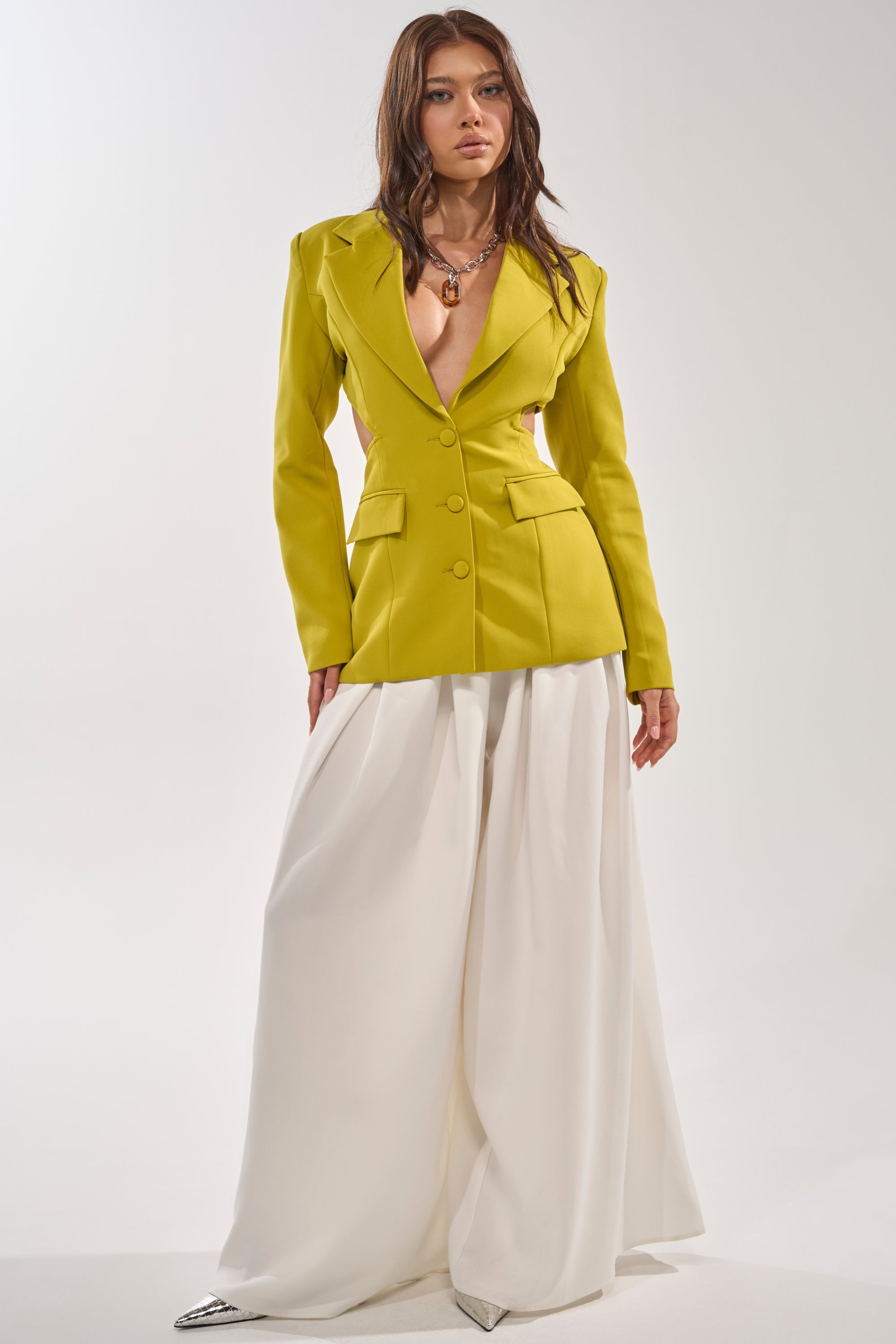 PARTY IN THE BACK CUTOUT BLAZER IN CHARTREUSE