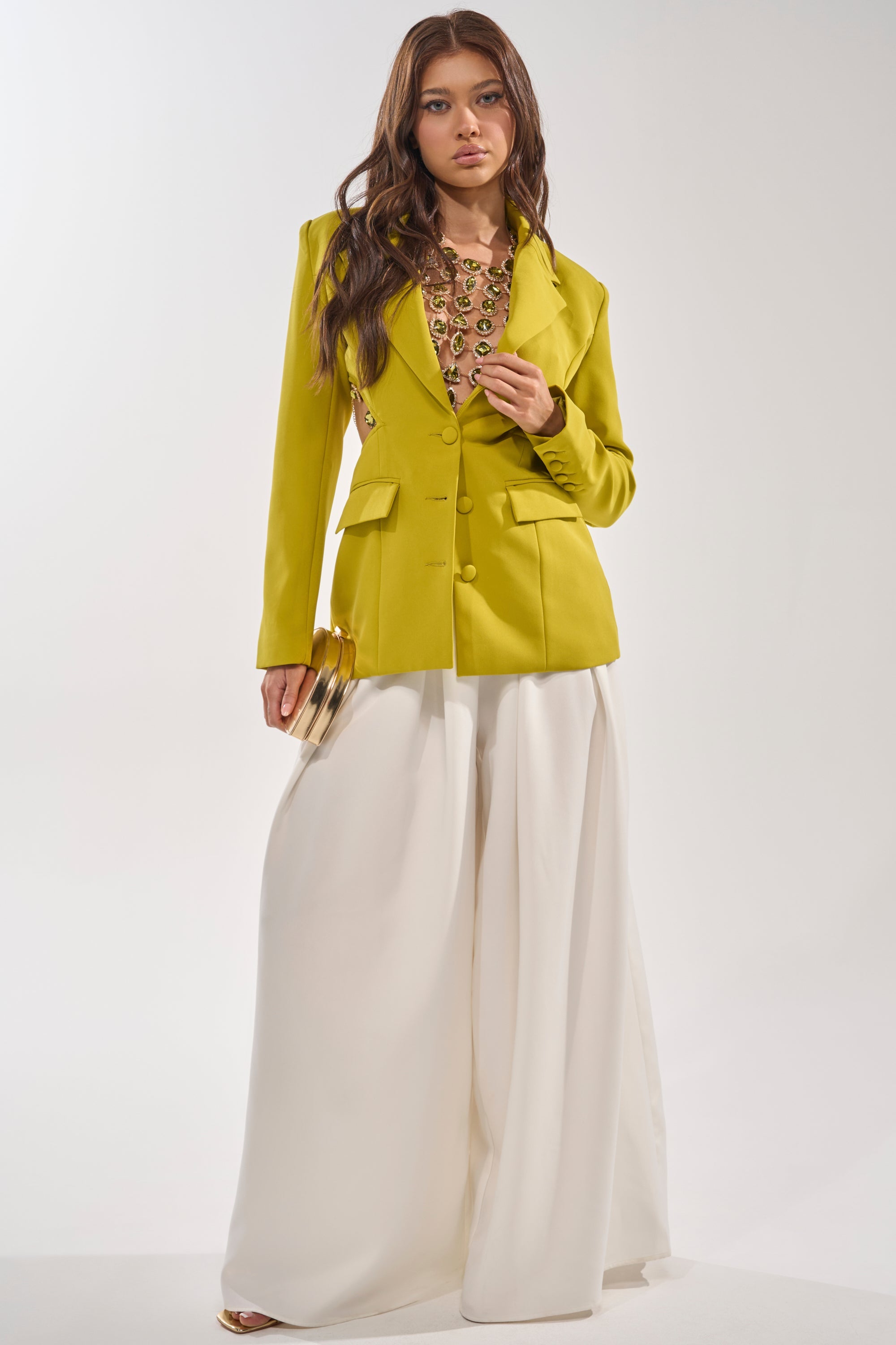 PARTY IN THE BACK CUTOUT BLAZER IN CHARTREUSE