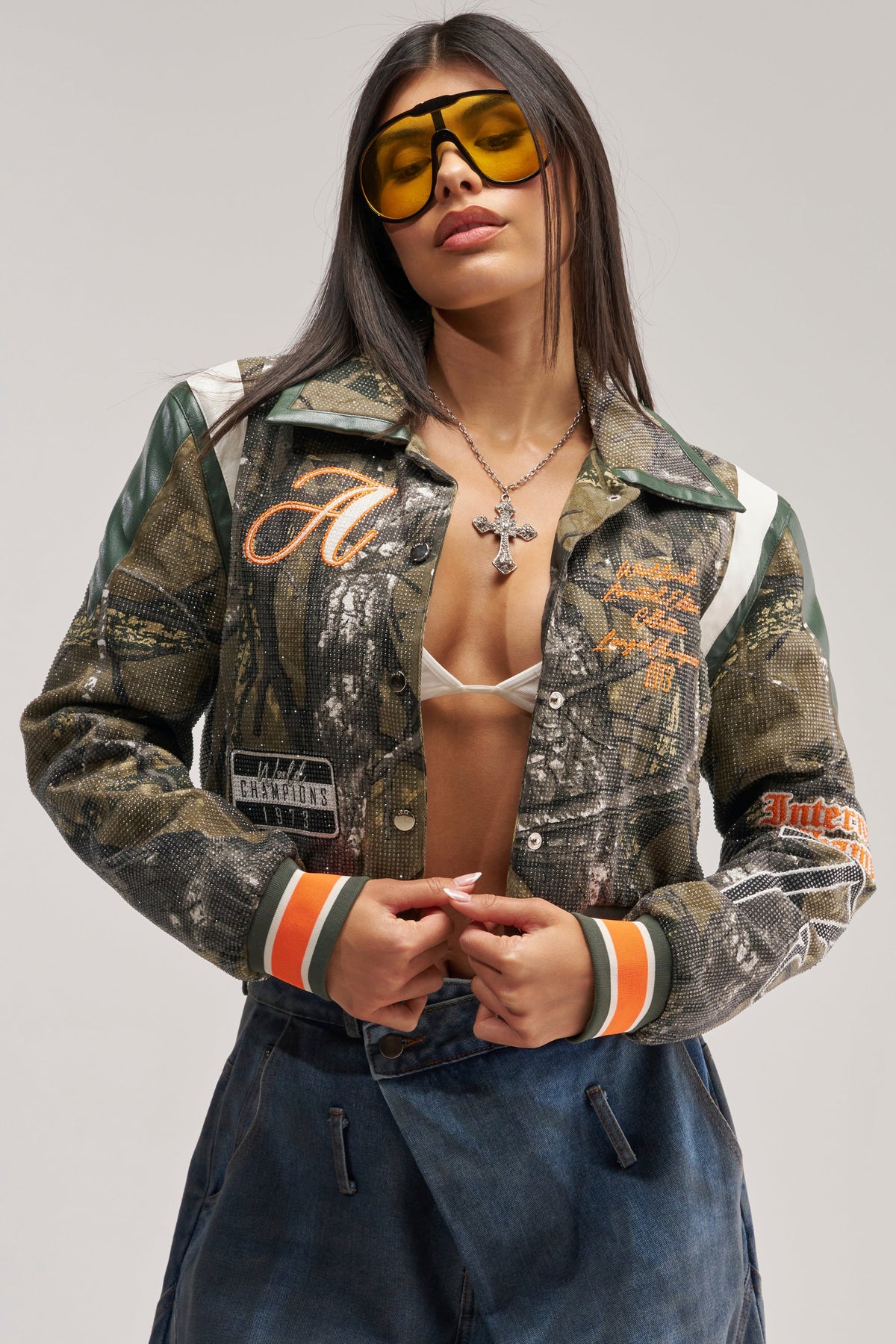 TAPPED IN RHINESTONE BOMBER