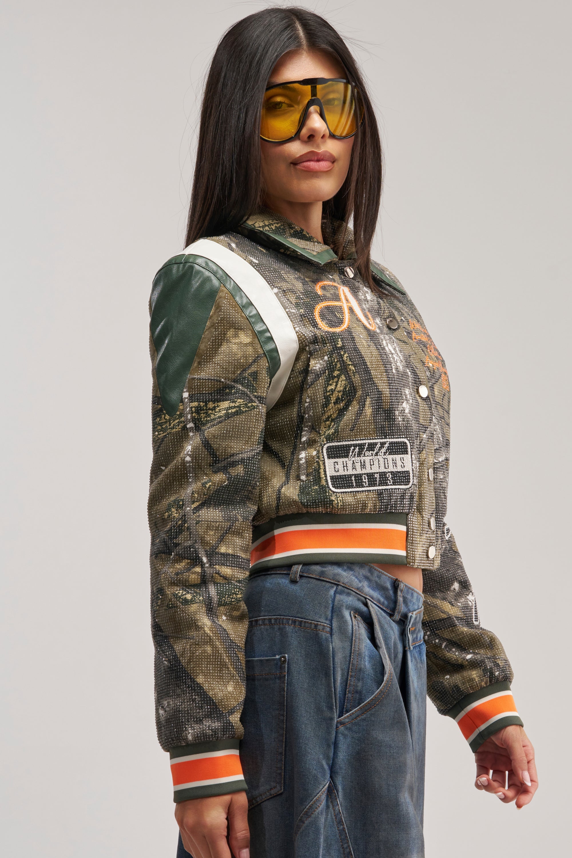 TAPPED IN RHINESTONE BOMBER