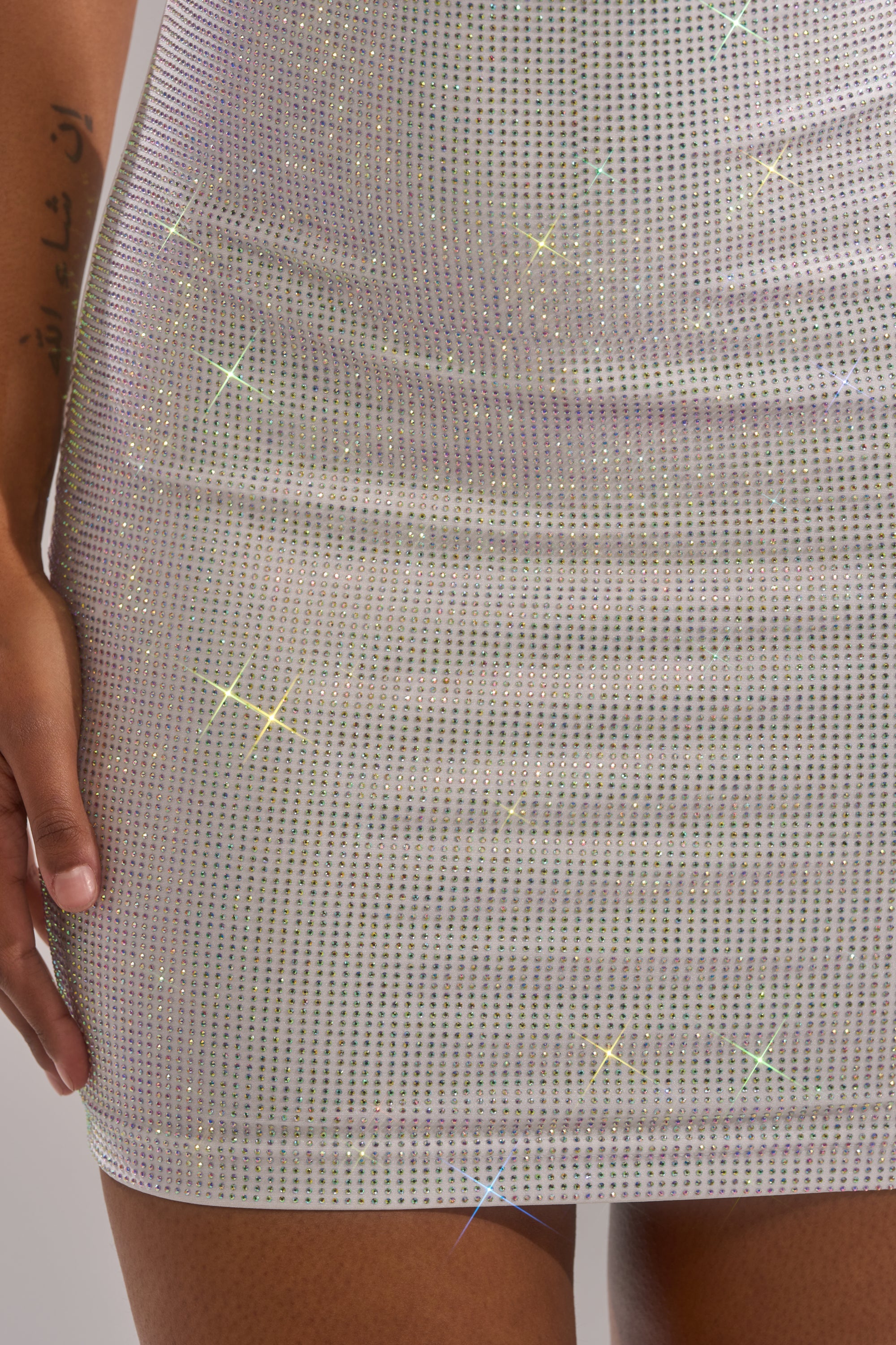 COCKY AF RHINESTONE SNAKE MINI DRESS IN WHITE