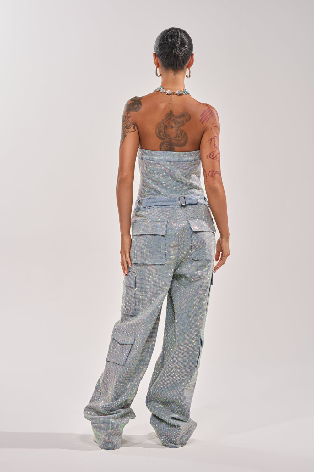 TOO FLY RHINESTONE DENIM JUMPSUIT