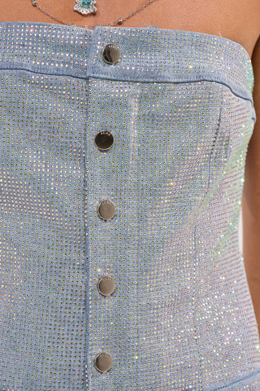 TOO FLY RHINESTONE DENIM JUMPSUIT