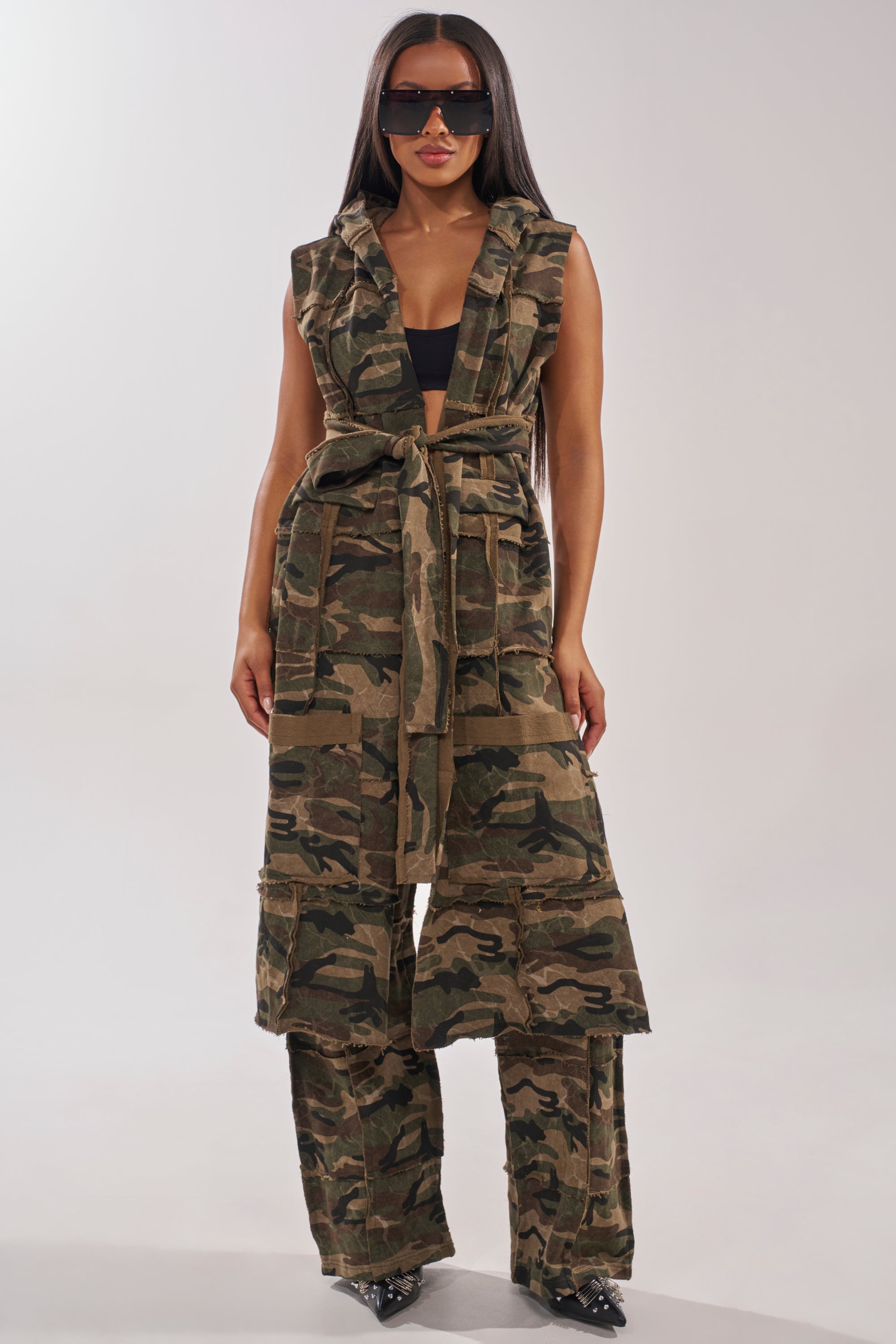 CAN'T SEE ME HOODED LONGLINE CAMO SWEATSHIRT