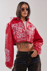 PAINT THE TOWN RED EMBROIDERED BOMBER