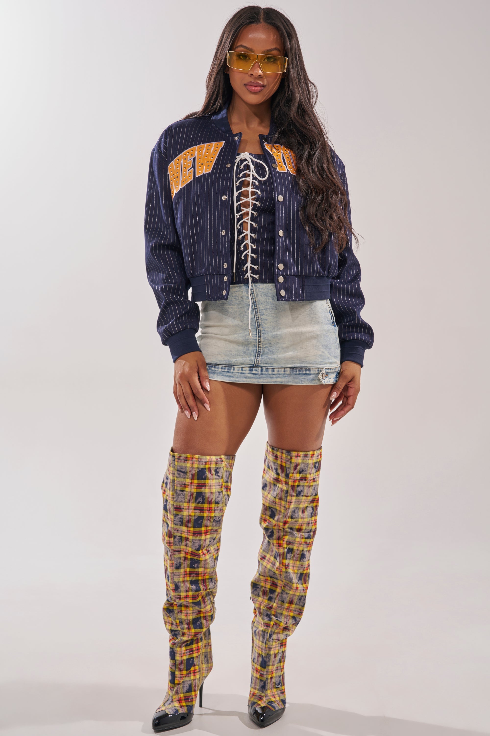 COURTSIDE PINSTRIPE BOMBER