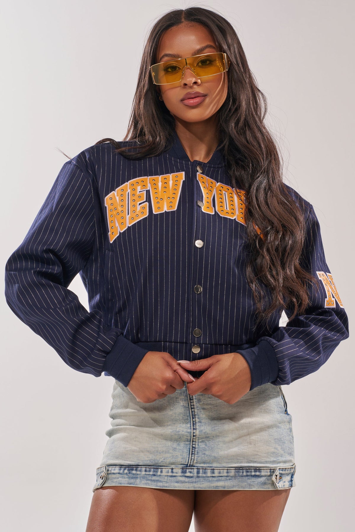 COURTSIDE PINSTRIPE BOMBER