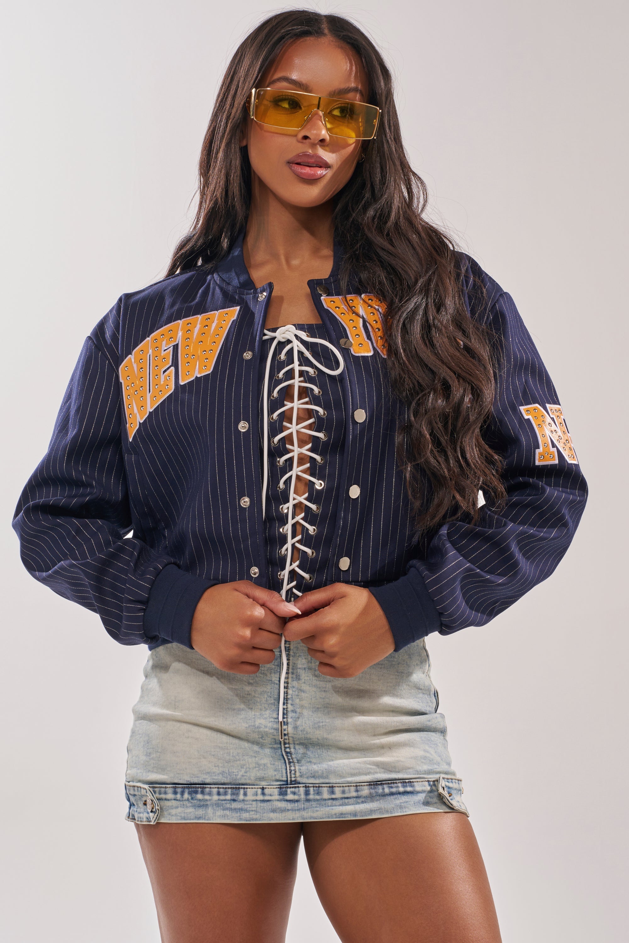 COURTSIDE PINSTRIPE BOMBER