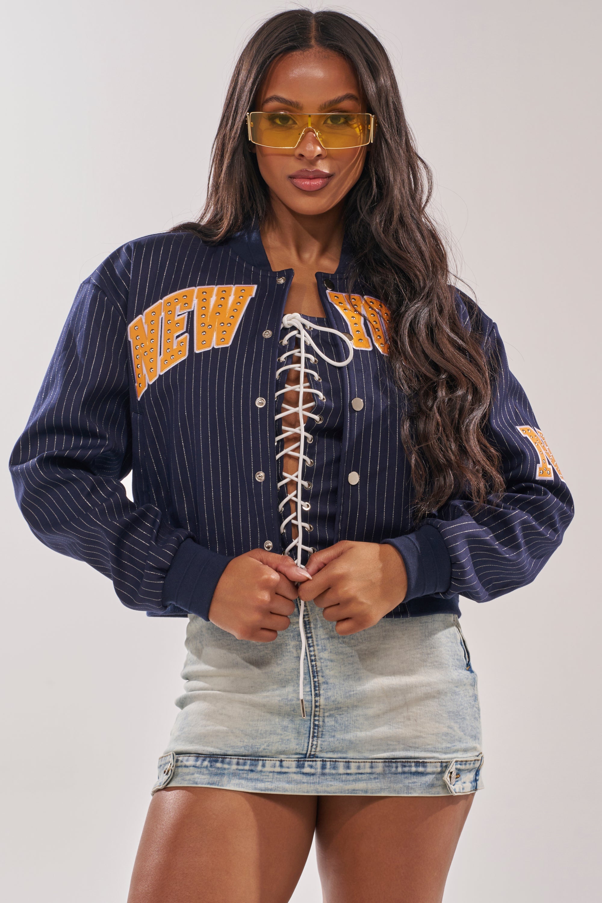 COURTSIDE PINSTRIPE BOMBER