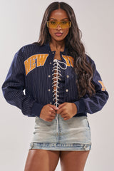 COURTSIDE PINSTRIPE BOMBER