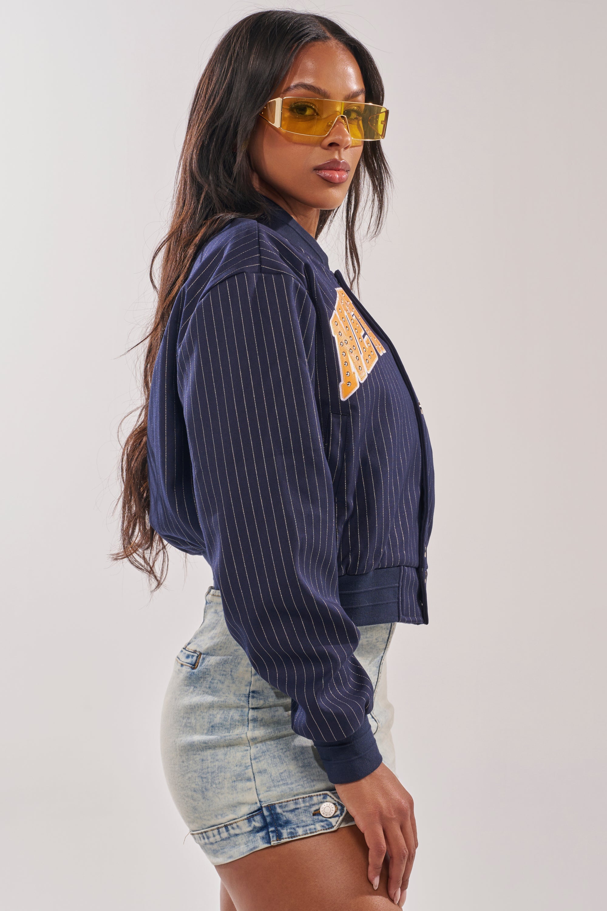 COURTSIDE PINSTRIPE BOMBER