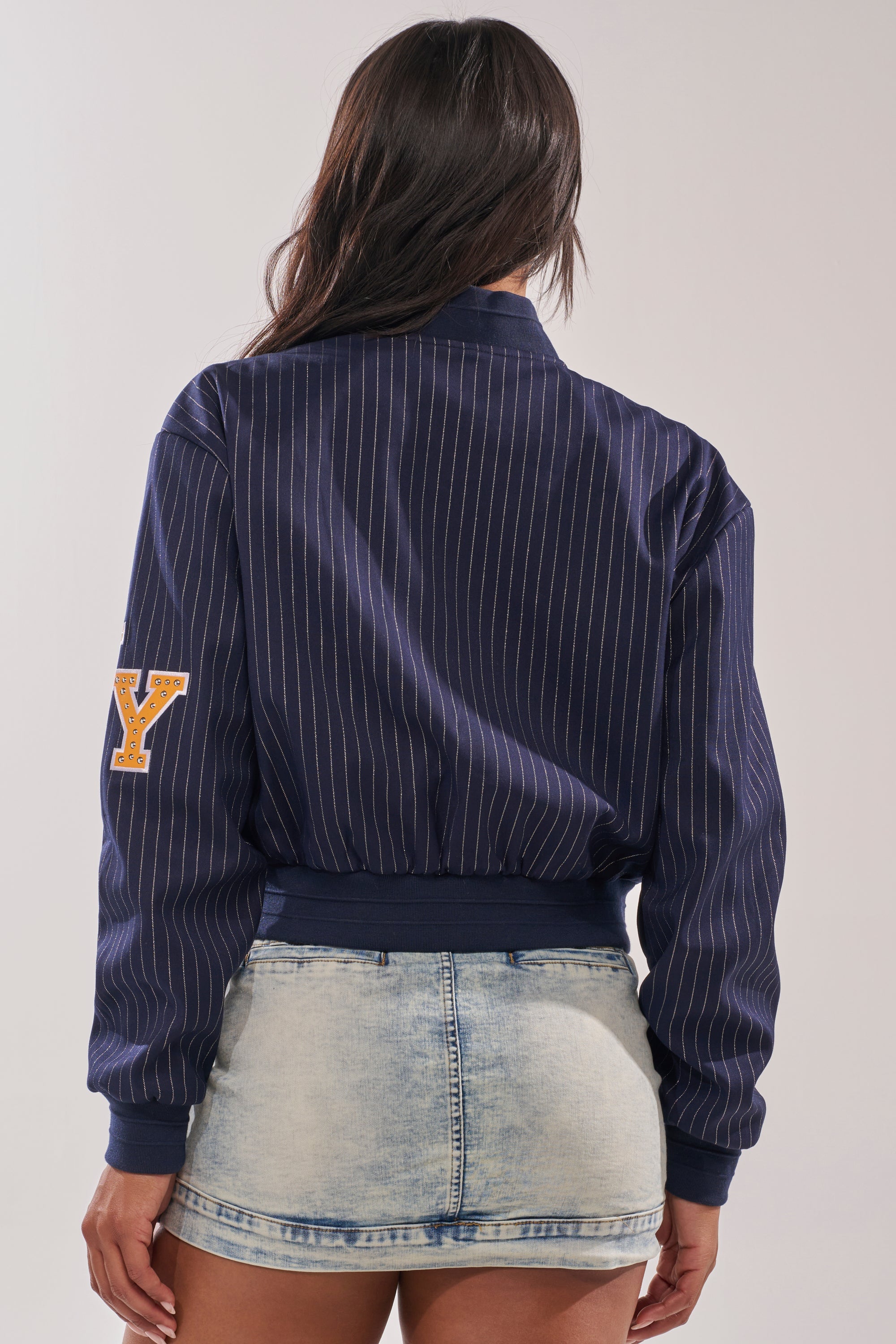 COURTSIDE PINSTRIPE BOMBER