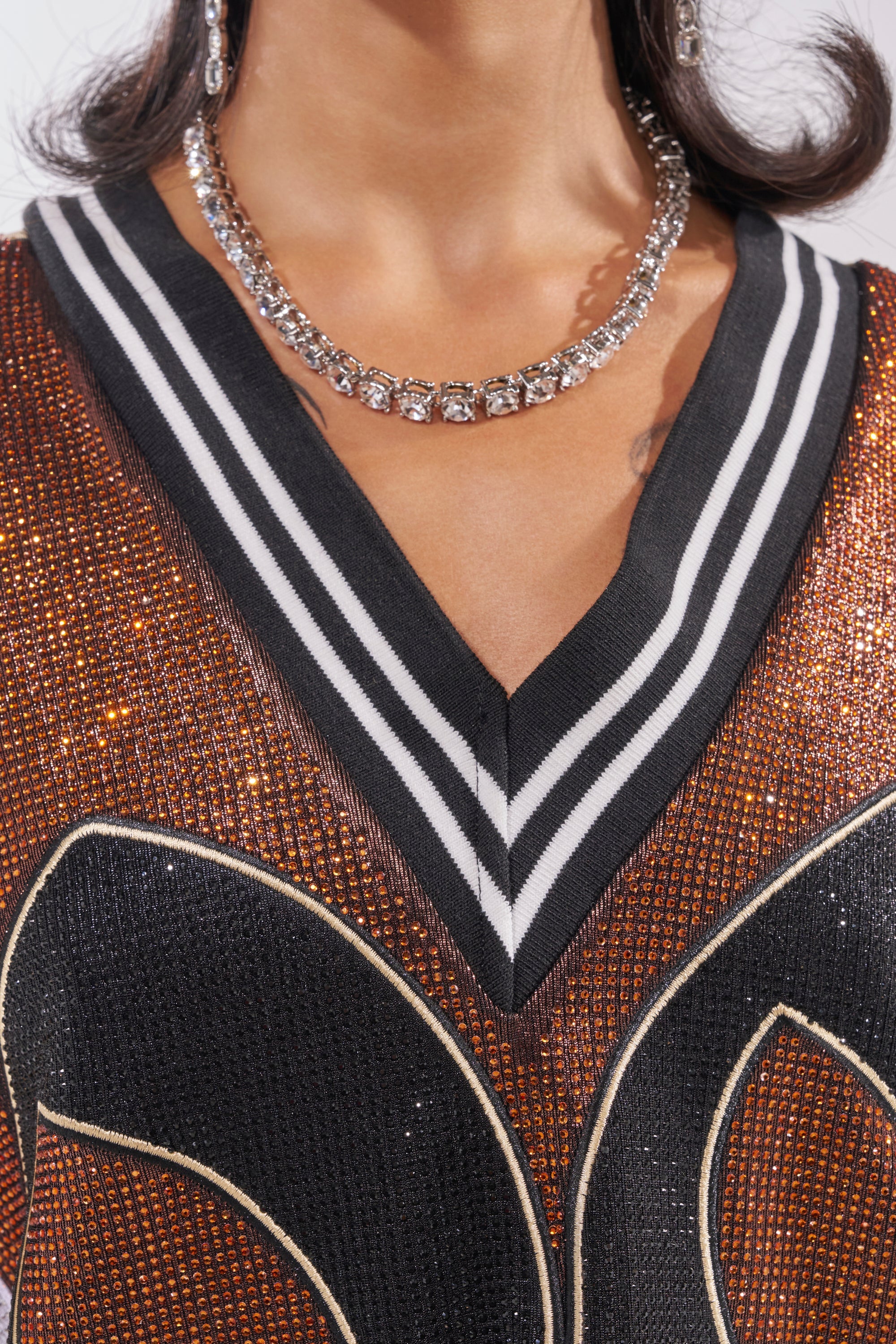 RYAN COLORBLOCK RHINESTONE JERSEY DRESS IN COCOA