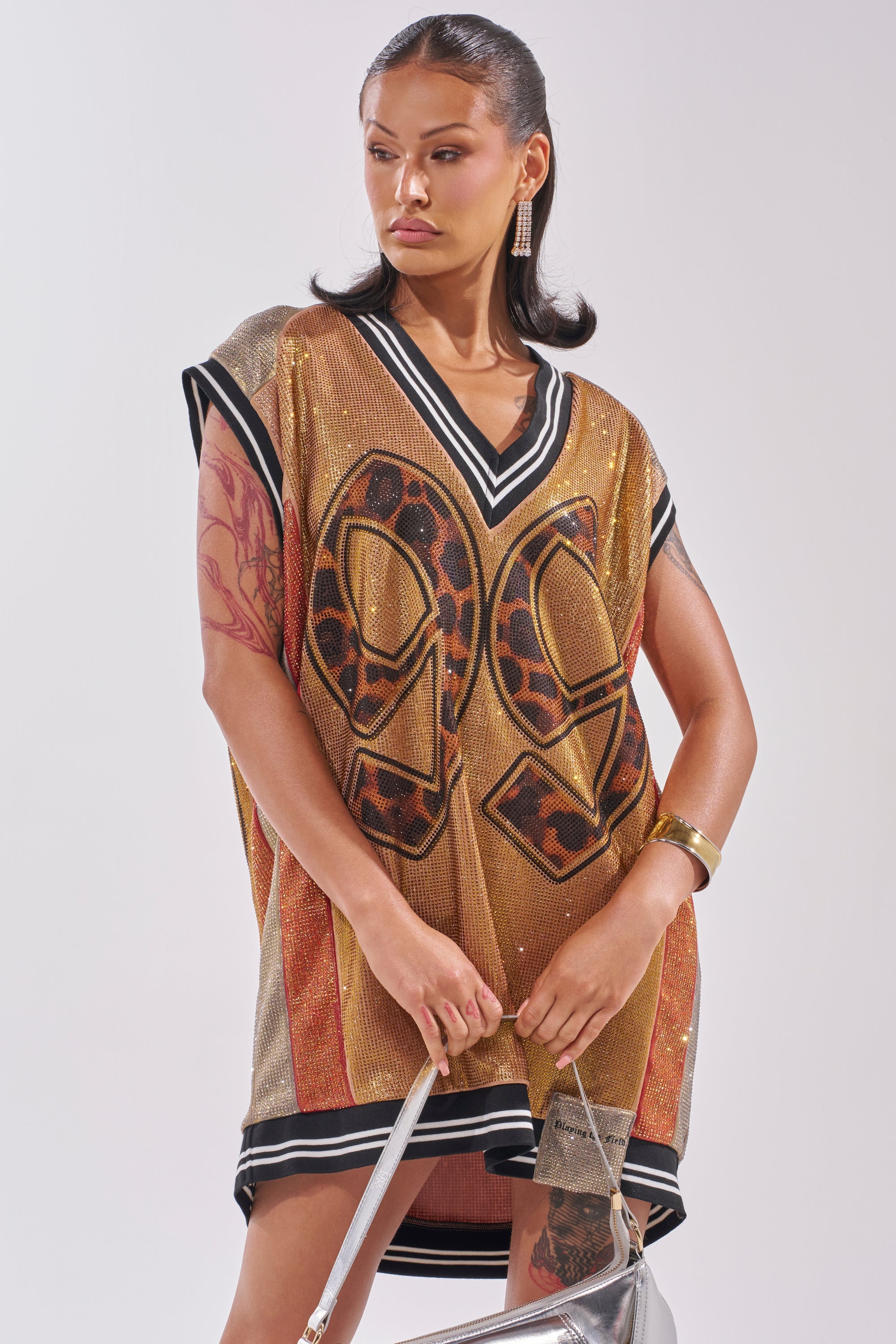REESE COLORBLOCK RHINESTONE SLEEVELESS JERSEY MINI DRESS