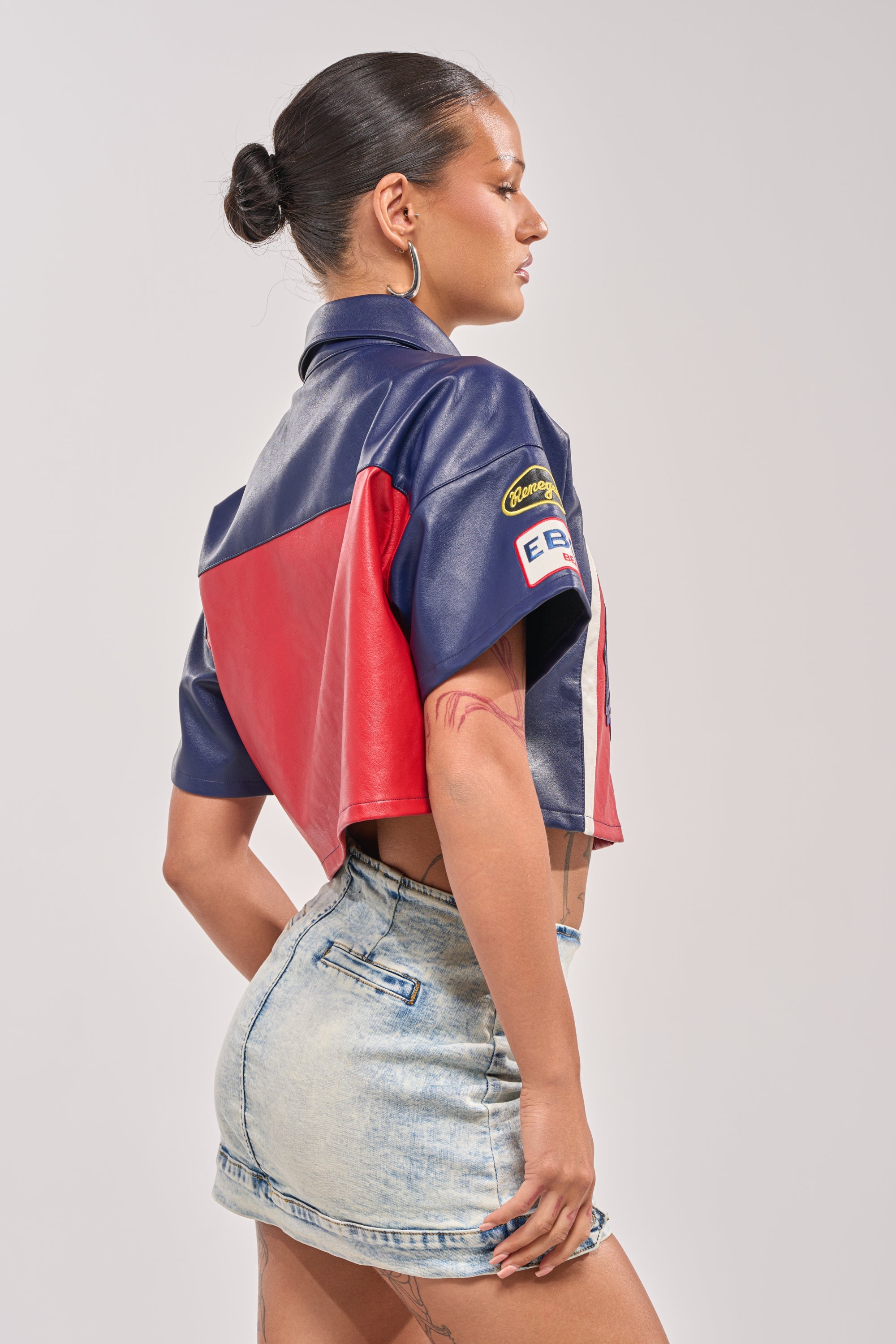 PEDAL TO THE METAL FAUX LEATHER BUTTON DOWN