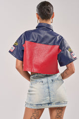 PEDAL TO THE METAL FAUX LEATHER BUTTON DOWN