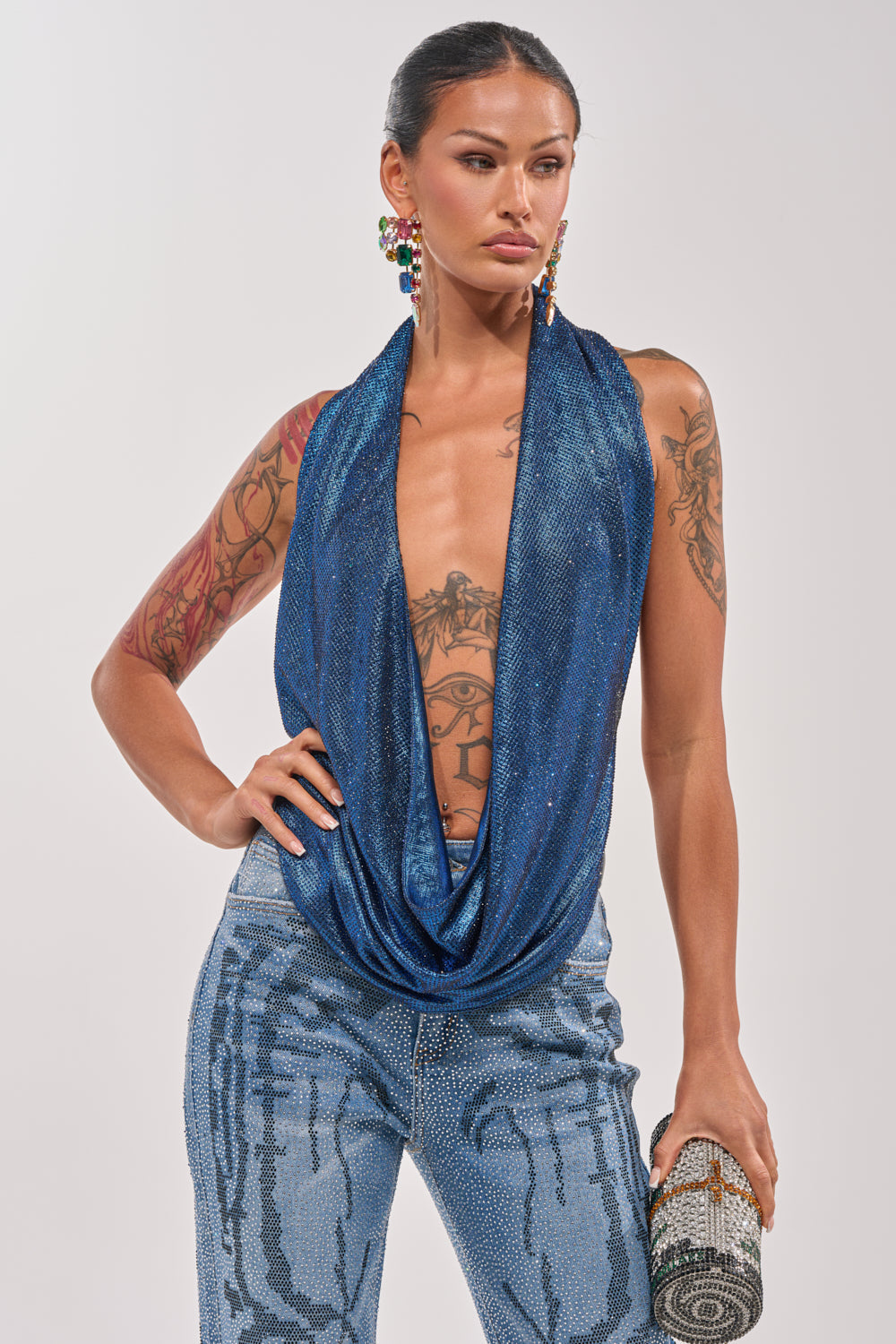 MERMAID DREAM RHINESTONE OPEN BACK HALTER TOP