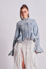 DOUBLE DARE YOU PEPLUM DENIM JACKET