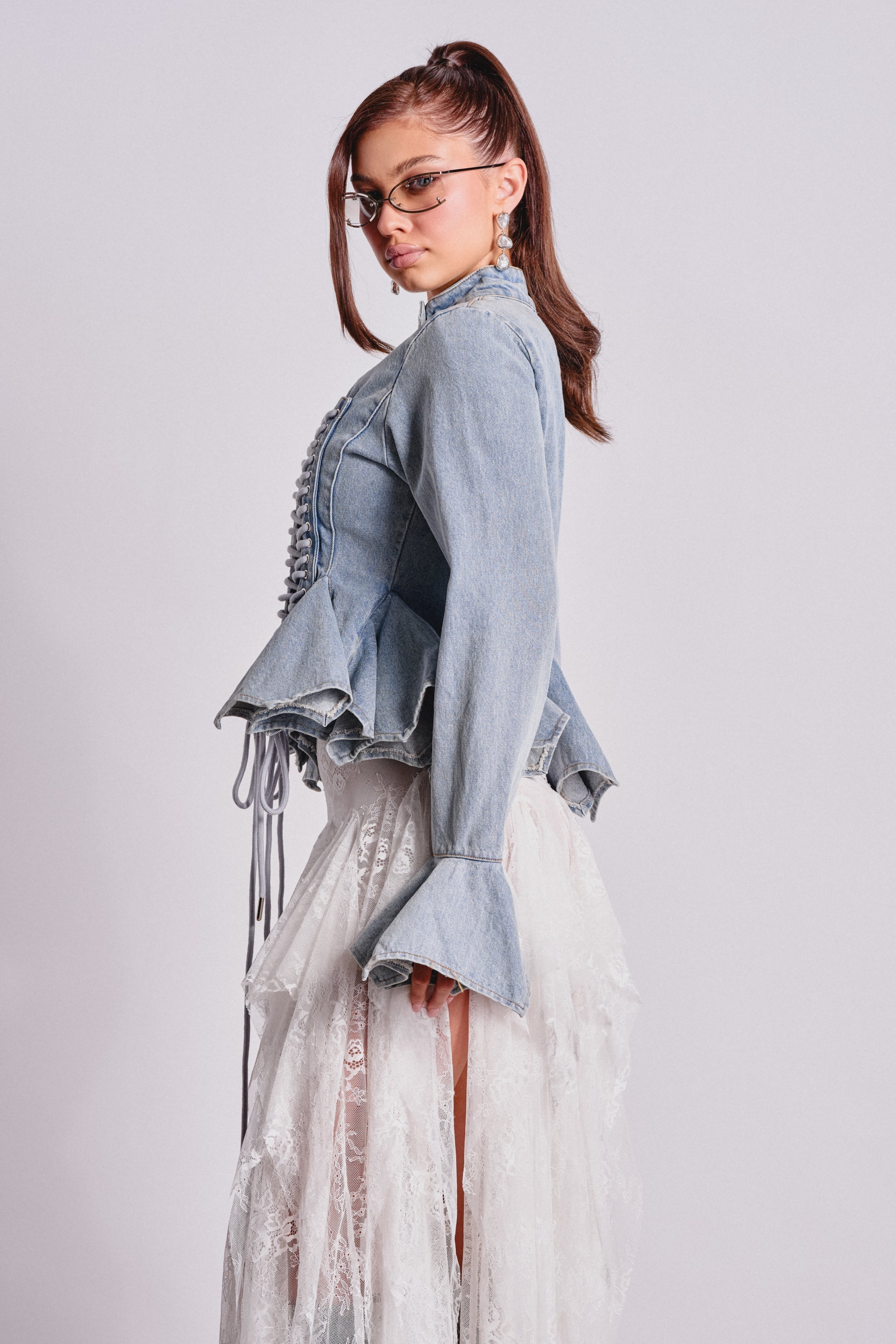 DOUBLE DARE YOU PEPLUM DENIM JACKET