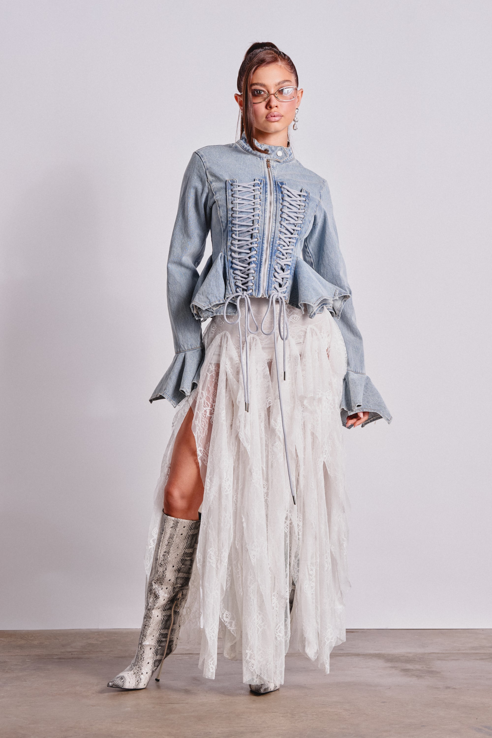 DOUBLE DARE YOU PEPLUM DENIM JACKET