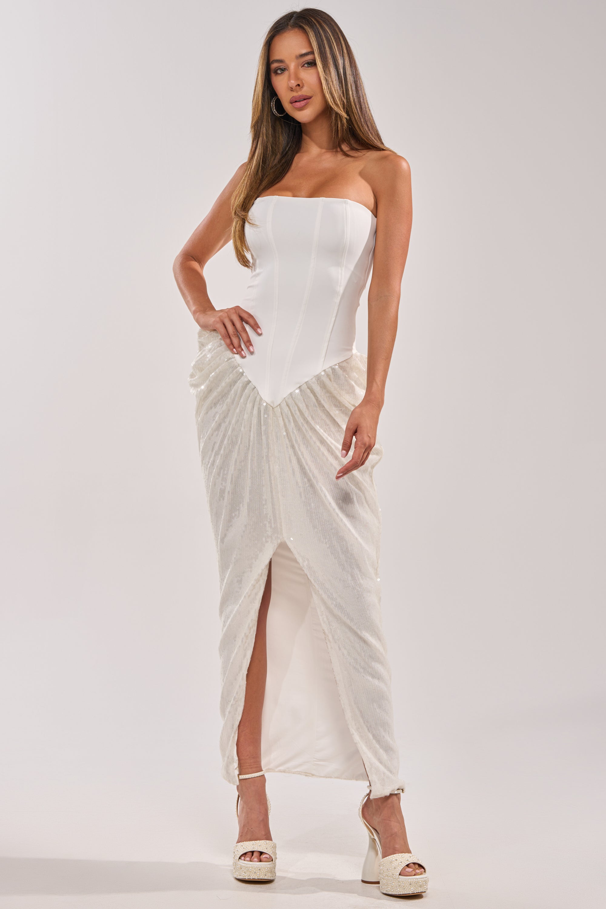 GLOW GETTER SEQUIN CORSET MAXI DRESS