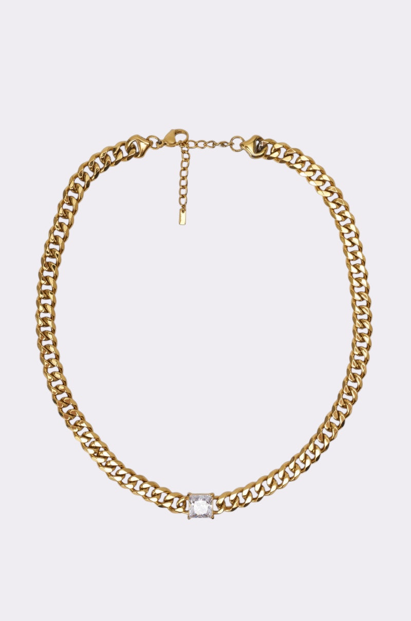 STAINLESS STEEL SQUARE CZ NECKLACE